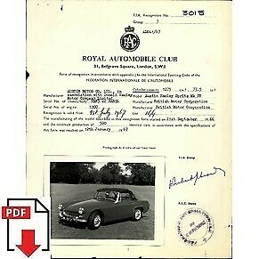1970 Austin-Healey Sprite MK.IV FIA homologation form PDF download (RAC)